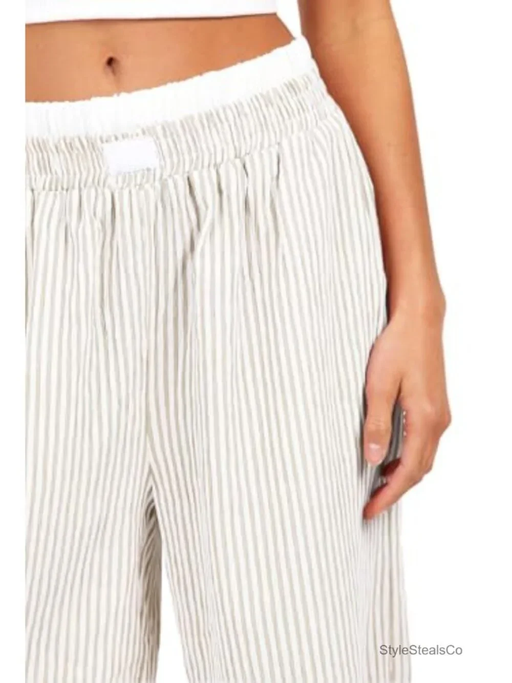 Wide Leg Pajama Pants Striped Elastic Waist Lounge Bottoms Cotton Blend